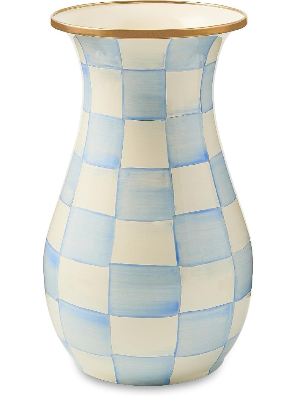 Mackenzie-Childs Tall Enamel Vase Blue White Check Farmhouse Home Decor Accent